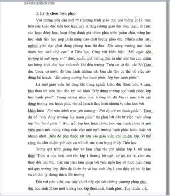 WORD “Một số biện pháp  xây dựng lớp học hạnh phúc cho học sinh lớp 1” NĂM 2023-2024