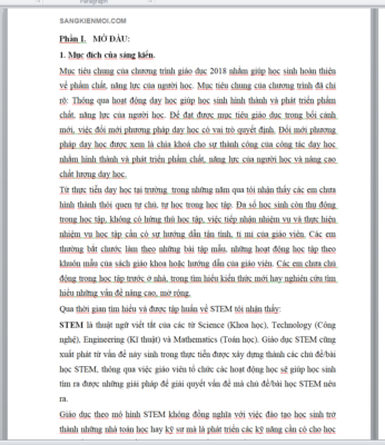 WORD SÁNG KIẾN KINH NGHIỆM Sử dụng phương pháp giáo dục STEM trong dạy học môn Toán lớp 3 nhằm phát triển năng lực học sinh theo chương trình giáo dục phổ thông 2018 * sách KNTT NĂM HỌC 2023-2024