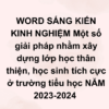WORD SÁNG KIẾN KINH NGHIỆM Một số giải pháp nhằm xây dựng lớp học thân thiện, học sinh tích cực ở trường tiểu học NĂM 2023-2024