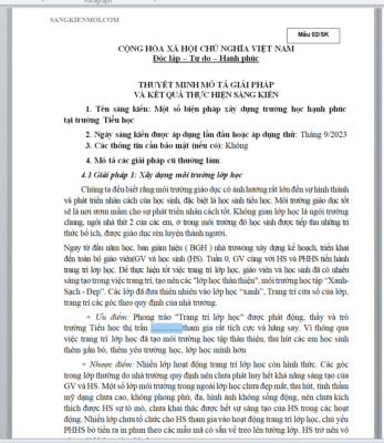 WORD SÁNG KIẾN KINH NGHIỆM GIÁO VIÊN CHỦ NHIỆM GIỎI: Một số biện pháp xây dựng trường học hạnh phúc tại trường Tiểu học NĂM 2023-2024 * KHÔNG CÓ TRÊN MẠNG