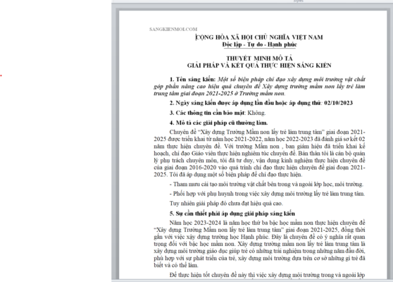 WORD Sáng kiến KINH NGHIỆM Một số biện pháp chỉ đạo xây dựng môi trường vật chất góp phần nâng cao hiệu quả chuyên đề Xây dựng trường mầm non lấy trẻ làm trung tâm giai đoạn 2021-2025 ở Trường mầm non * KHÔNG CÓ TRÊN MẠNG
