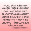 WORD SÁNG KIẾN KINH NGHIỆM  “BIỆN PHÁP NÂNG CAO HOẠT ĐỘNG THEO NHÓM TRONG GIẢNG DẠY MÔN MĨ THUẬT LỚP 3 SÁCH KẾT NỐI TRI THỨC” THEO CHƯƠNG TRÌNH GDPT 2018 NĂM 2023-2024