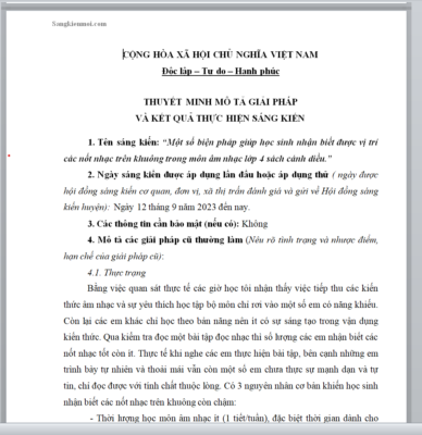 WORD SÁNG KIẾN KINH NGHIỆM Một số biện pháp giúp học sinh nhận biết được vị trí các nốt nhạc trên khuông trong môn âm nhạc lớp 4 sách cánh diều THEO CHƯƠNG TRÌNH GDPT 2018 NĂM 2023-2024