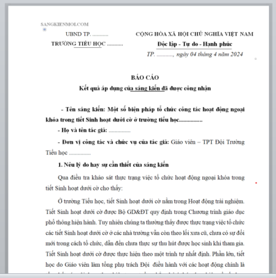 WORD Một số biện pháp tổ chức công tác hoạt động ngoại khóa trong tiết Sinh hoạt dưới cờ ở trường tiểu học NĂM 2023-2024 * KHÔNG CÓ TRÊN MẠNG