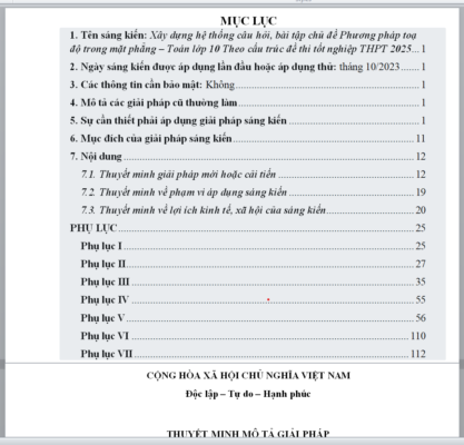 WORD SÁNG KIẾN KINH NGHIỆM Xây dựng hệ thống câu hỏi, bài tập chủ đề Phương pháp toạ độ trong mặt phẳng – Toán lớp 10 Theo cấu trúc đề thi tốt nghiệp THPT 2025 THEO CHƯƠNG TRÌNH GDPT 2018