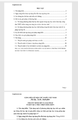 WORD SÁNG KIẾN KINH NGHIỆM “Vận dụng một số phương pháp dạy học tích cực nhằm tạo hứng thú học tập và góp phần nâng cao hiệu quả dạy học trong giảng dạy môn Giáo dục kinh tế và pháp luật 11” SÁCH KẾT NỐI TRI THỨC NĂM 2023-2024 * KHÔNG CÓ TRÊN MẠNG