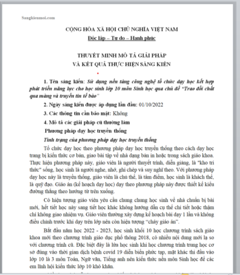 WORD SÁNG KIẾN KINH NGHIỆM sáng kiến: Sử dụng nền tảng công nghệ tổ chức dạy học kết hợp phát triển năng lực cho học sinh lớp 10 môn Sinh học qua chủ đề “Trao đổi chất qua màng và truyền tin tế bào”  NĂM 2022-2023 * DÙNG CHUNG 3 BỘ SÁCH, KO CÓ TRÊN MẠNG
