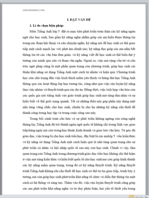 WORD Biện pháp: “Rèn luyện kỹ năng thuyết trình Tiếng Anh cho học sinh lớp 5” theo CHƯƠNG TRÌNH GDPT 2018 NĂM 2023
