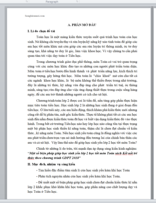WORD “Một số biện pháp giúp học sinh yếu lớp 2 học tốt môn Toán sách Kết nối tri thức  theo chương trình GDPT 2018”