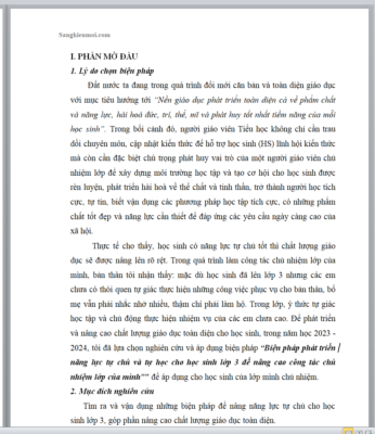 WORD + POWERPOINT “Biện pháp phát triển năng lực tự chủ và tự học cho học sinh lớp 3 để nâng cao công tác chủ nhiệm lớp của mình” NĂM 2023-2024