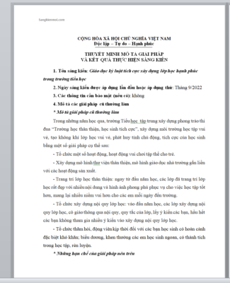 WORD Sáng kiến KINH NGHIỆM Giáo dục kỷ luật tích cực xây dựng lớp học hạnh phúc trong trường tiểu học NĂM 2022-2023 * KHÔNG CÓ TRÊN MẠNG
