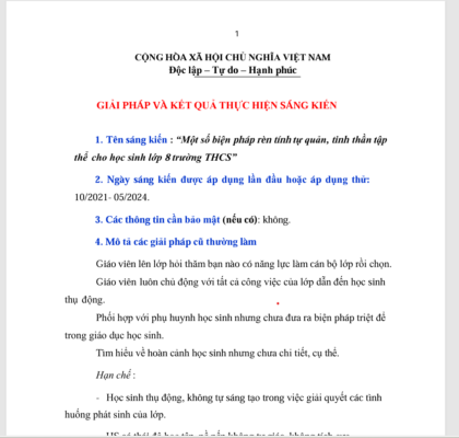 WORD “Một số biện pháp rèn tính tự quản, tinh thần tập thể cho học sinh lớp 8 trường THCS” ÁP DỤNG NĂM 2021-2024 * KHÔNG CÓ TRÊN MẠNG