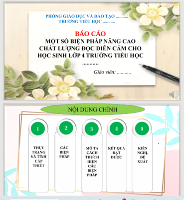 POWERPOINT BÁO CÁO MỘT SỐ BIỆN PHÁP NÂNG CAO CHẤT LƯỢNG ĐỌC DIỄN CẢM CHO HỌC SINH LỚP 4 TRƯỜNG TIỂU HỌC NĂM 2024-2025 CHUẨN ĐẸP