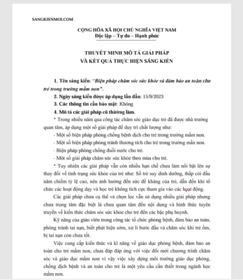WORD “Biện pháp chăm sóc sức khỏe và đảm bảo an toàn cho trẻ trong trường mầm non” năm 2023-2024 CHƯƠNG TRÌNH GDPT 2018 * KHÔNG CÓ TRÊN MẠNG