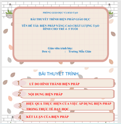POWERPOINT BÁO CÁO BIỆN PHÁP NÂNG CAO CHẤT LƯỢNG TẠO HÌNH CHO TRẺ 4 -5 TUỔI NĂM 2023-2024