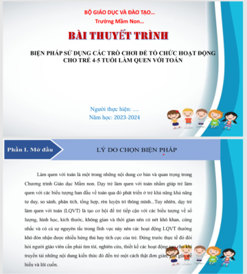 POWERPOINT BÁO CÁO BIỆN PHÁP SỬ DỤNG CÁC TRÒ CHƠI ĐỂ TỔ CHỨC HOẠT ĐỘNG  CHO TRẺ 4-5 TUỔI LÀM QUEN VỚI TOÁN NĂM 2023-2024 * CHUẨN ĐẸP