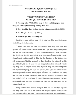 WORD “Một số biện pháp tổ chức hoạt động ngoại khóa trong tiết Sinh hoạt dưới cờ tại Trường Tiểu học” năm 2023-2024 * KHÔNG CÓ TRÊN MẠNG