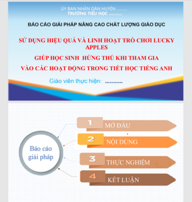 POWERPOINT BÁO CÁO GIẢI PHÁP SỬ DỤNG HIỆU QUẢ VÀ LINH HOẠT TRÒ CHƠI LUCKY APPLES  GIÚP HỌC SINH  HỨNG THÚ KHI THAM GIA  VÀO CÁC HOẠT ĐỘNG TRONG TIẾT HỌC TIẾNG ANH NĂM 2023-2024