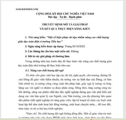 WORD “Một số biện pháp chỉ đạo nhằm nâng cao chất lượng giáo dục toàn diện ở trường Tiểu học” NĂM 2023-2024 * KHÔNG CÓ TRÊN MẠNG