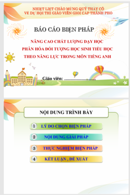 POWERPOINT BÁO CÁO NÂNG CAO CHẤT LƯỢNG DẠY HỌC  PHÂN HÓA ĐỐI TƯỢNG HỌC SINH TIỂU HỌC THEO NĂNG LỰC TRONG MÔN TIẾNG ANH LỚP 3 NĂM 2023-2024