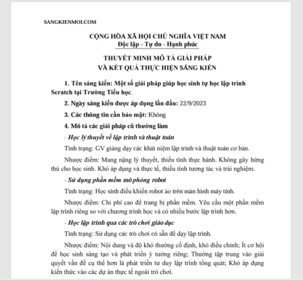 WORD Một số giải pháp giúp học sinh tự học lập trình Scratch tại Trường Tiểu học NĂM 2023-2024 * KHÔNG CÓ TRÊN MẠNG