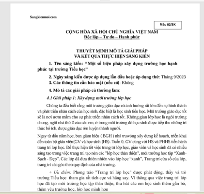 WORD “Một số biện pháp xây dựng trường học hạnh phúc tại trường Tiểu học” NĂM 2023-2024 * KHÔNG CÓ TRÊN MẠNG