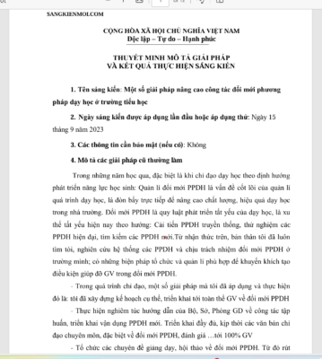 WORD Một số giải pháp nâng cao công tác đổi mới phương pháp dạy học ở trường tiểu học NĂM 2023-2024 * KHÔNG CÓ TRÊN MẠNG