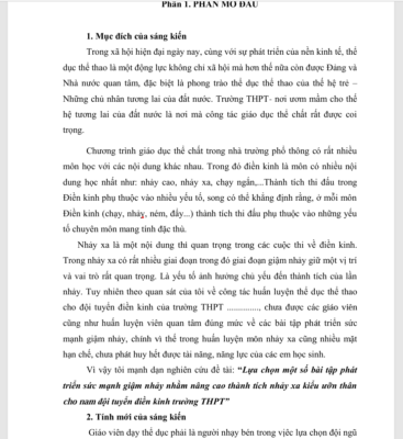 WORD SKKN “Lựa chọn một số bài tập phát triển sức mạnh giậm nhảy nhằm nâng cao thành tích nhảy xa kiểu ưỡn thân cho nam đội tuyển điền kinh trường THPT” NĂM 2023-2024 * KHÔNG CÓ TRÊN MẠNG