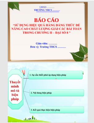 WORD + POWERPOINT “Biện pháp sử dụng hiệu quả hằng đẳng thức để nâng cao chất lượng giải các bài toán trong chương II – Đại số 8” sách KẾT NỐI TRI THỨC NĂM 2023-2024 * KHÔNG CÓ TRÊN MẠNG