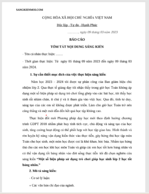 WORD “Một số biện pháp sử dụng trò chơi giúp học sinh lớp 2 học tốt bảng nhân.” SÁCH CHÂN TRỜI SÁNG TẠO NĂM 2023-2024 theo chương trình GDPT 2018