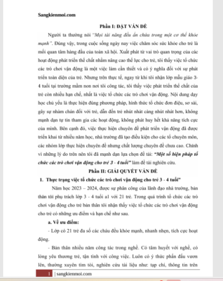 WORD “Một số biện pháp tổ chức các trò chơi vận động cho trẻ 3 – 4 tuổi” NĂM 2023-2024 * KHÔNG CÓ TRÊN MẠNG