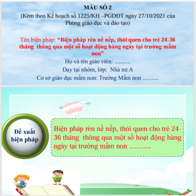POWERPOINT BÁO CÁO “Biện pháp rèn nề nếp, thói quen cho trẻ 24-36 tháng  thông qua một số hoạt động hàng ngày tại trường mầm non” năm 2023-2024 * ĐỦ NỘI DUNG