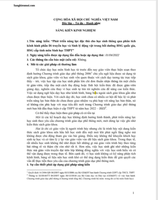 WORD Sáng kiến kinh nghiệm “Phát triển năng lực đặc thù cho học sinh thông qua phân tích kênh hình phần Di truyền học và Sinh lý động vật trong bồi dưỡng HSG quốc gia, HSG cấp tỉnh môn Sinh học THPT” NĂM 2022-2023 * KHÔNG CÓ TRÊN MẠNG