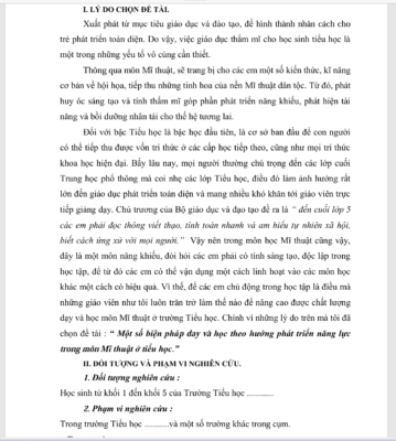 WORD “Một số biện pháp day và học theo hướng phát triển năng lực trong môn Mĩ thuật ở tiểu học.” SÁCH CHÂN TRỜI SÁNG TẠO & ( Bộ sách VSBĐVDC) NĂM 2023 * KHÔNG CÓ TRÊN MẠNG