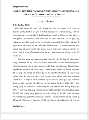WORD “Một số biện pháp nâng cao ý thức bảo vệ môi trường cho trẻ 5- 6 tuổi trong trường mầm non” NĂM 2023 * GIẢI TỈNH **KHÔNG CÓ TRÊN MẠNG