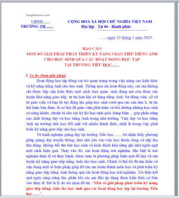 WORD + POWERPOINT SÁNG KIẾN KINH NGHIỆM MÔN TIẾNG ANH TIỂU HỌC CHỦ ĐỀ : phát triển kỹ năng giao tiếp tiếng Anh” NĂM 2025