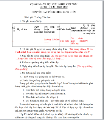 WORD Sáng kiến kinh nghiệm đạo đức lớp 3 CHỦ ĐỀ: MỘT SỐ GIẢI PHÁP SỬ DỤNG video AI và tranh minh họa số TẠO HỨNG THÚ CHO HỌC SINH NĂM 2025-2026