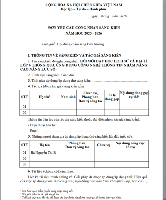 WORD Sáng kiến kinh nghiệm lịch sử địa lí 6 mới nhất 2026 CHỦ ĐỀ: ỨNG DỤNG CÔNG NGHỆ THÔNG TIN