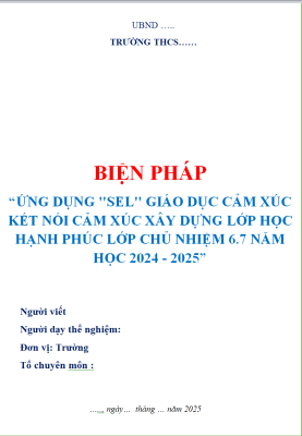 WORD Sáng kiến kinh nghiệm giáo viên chủ nhiệm giỏi thcs LỚP 6, 7 CHỦ ĐỀ: “ỨNG DỤNG “SEL” VÀO XÂY DỰNG LỚP HỌC HẠNH PHÚC NĂM 2024-2025