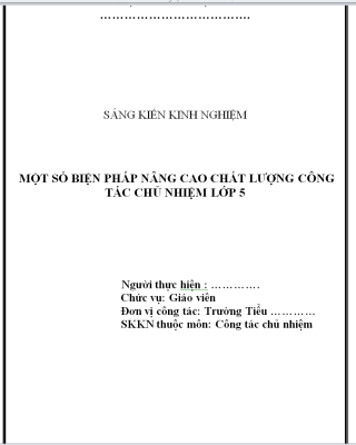 WORD Sáng kiến kinh nghiệm về công tác chủ nhiệm lớp 5 năm 2025-2026