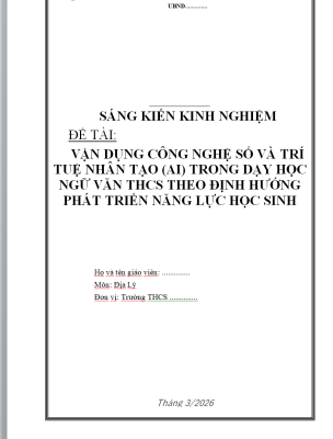 WORD Sáng kiến kinh nghiệm ngữ văn 7 chân trời sáng tạo MỚI NHẤT 2026 CHỦ ĐỀ: ỨNG DỤNG TRÍ TUỆ NHÂN TẠO (AI) + CÔNG NGHỆ SỐ