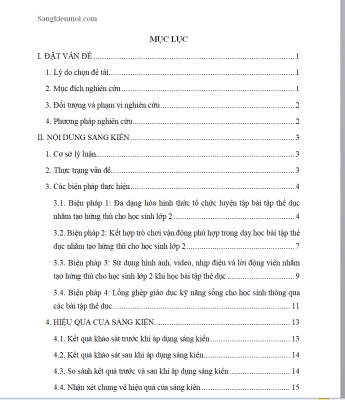 WORD Sáng kiến kinh nghiệm môn thể dục lớp 2 chủ đề: tạo hứng thú, các bài tập thể dục năm 2025-2026 mới nhất