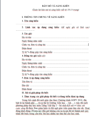 WORD Sáng kiến kinh nghiệm lớp 2 môn tiếng việt mới nhất 2026 CHỦ ĐỀ: ĐỔI MỚI HOẠT ĐỘNG ĐẦU GIỜ