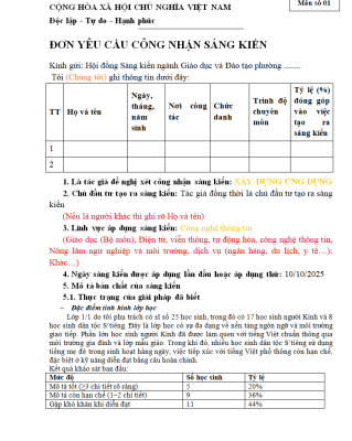 WORD Sáng kiến kinh nghiệm môn tự nhiên xã hội lớp 1 chủ đề: Ứng dụng Ai, tạo hứng thú, phát triển năng lực CT GDPT 2018 NĂM 2025-2026
