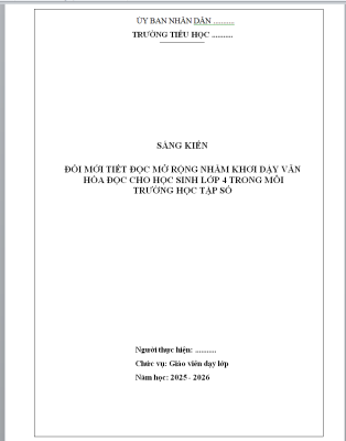 WORD Sáng kiến kinh nghiệm phát triển văn hóa đọc lớp 4 năm 2025-2026