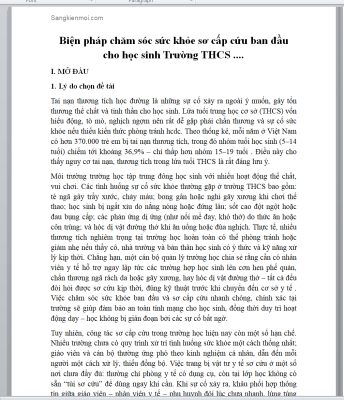 WORD Sáng kiến kinh nghiệm y tế học đường thcs: CHỦ ĐỀ CHĂM SÓC SỨC KHỎE CHO HỌC SINH NĂM 2025-2026
