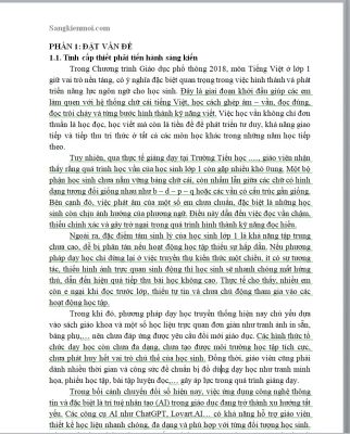 WORD Sáng kiến kinh nghiệm môn tiếng việt lớp 1 NĂM 2026 CHỦ ĐỀ: ỨNG DỤNG CÔNG NGHỆ (AI), HỌC VẦN