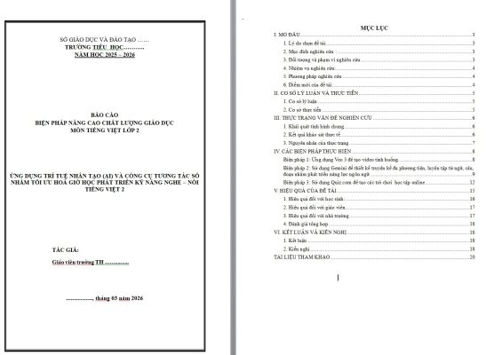 WORD + POWERPOINT Sáng kiến kinh nghiệm môn tiếng việt lớp 2 KẾT NỐI TRI THỨC NĂM 2026 CHỦ ĐỀ: ỨNG DỤNG TRÍ TUỆ NHÂN TẠO (AI) VÀ CÔNG CỤ TƯƠNG TÁC SỐ