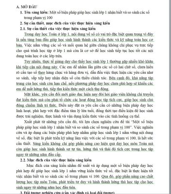 WORD Sáng kiến kinh nghiệm lớp 1 môn toán năm 2026 CHỦ ĐỀ: so sánh các số trong phạm vi 100 lớp 1 cánh diều MỚI NHẤT
