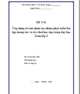 WORD Sáng kiến kinh nghiệm tiểu học môn toán lớp 2 NĂM 2026: ỨNG DỤNG TRÍ TUỆ NHÂN TẠO SÁCH CHÂN TRỜI SÁNG TẠO